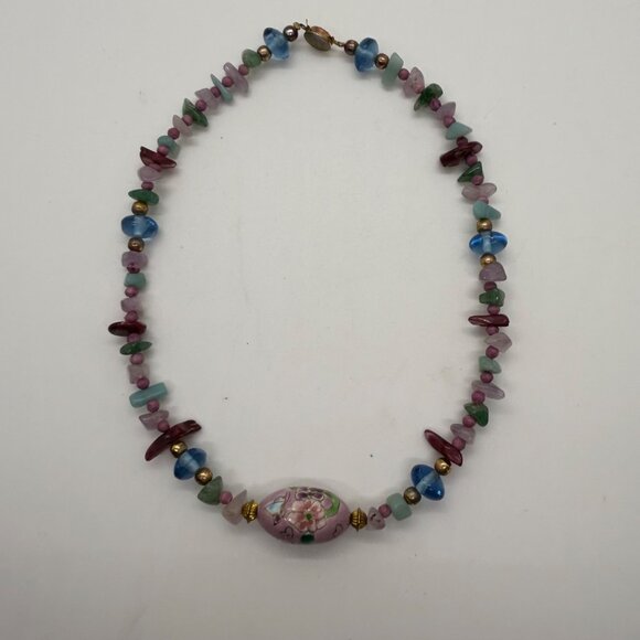 Cloisonné Bead Necklace with Multicolor Natural Stone & Glass and Bracelet - Picture 14 of 16